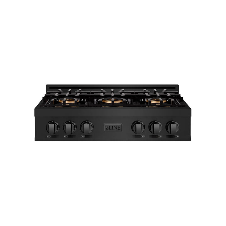 ZLINE 36 in. Classic Gas Rangetop with 6 Burner DuoProâ„¢ Cooktop in Black Stainless Steel (PCRTB-36)
