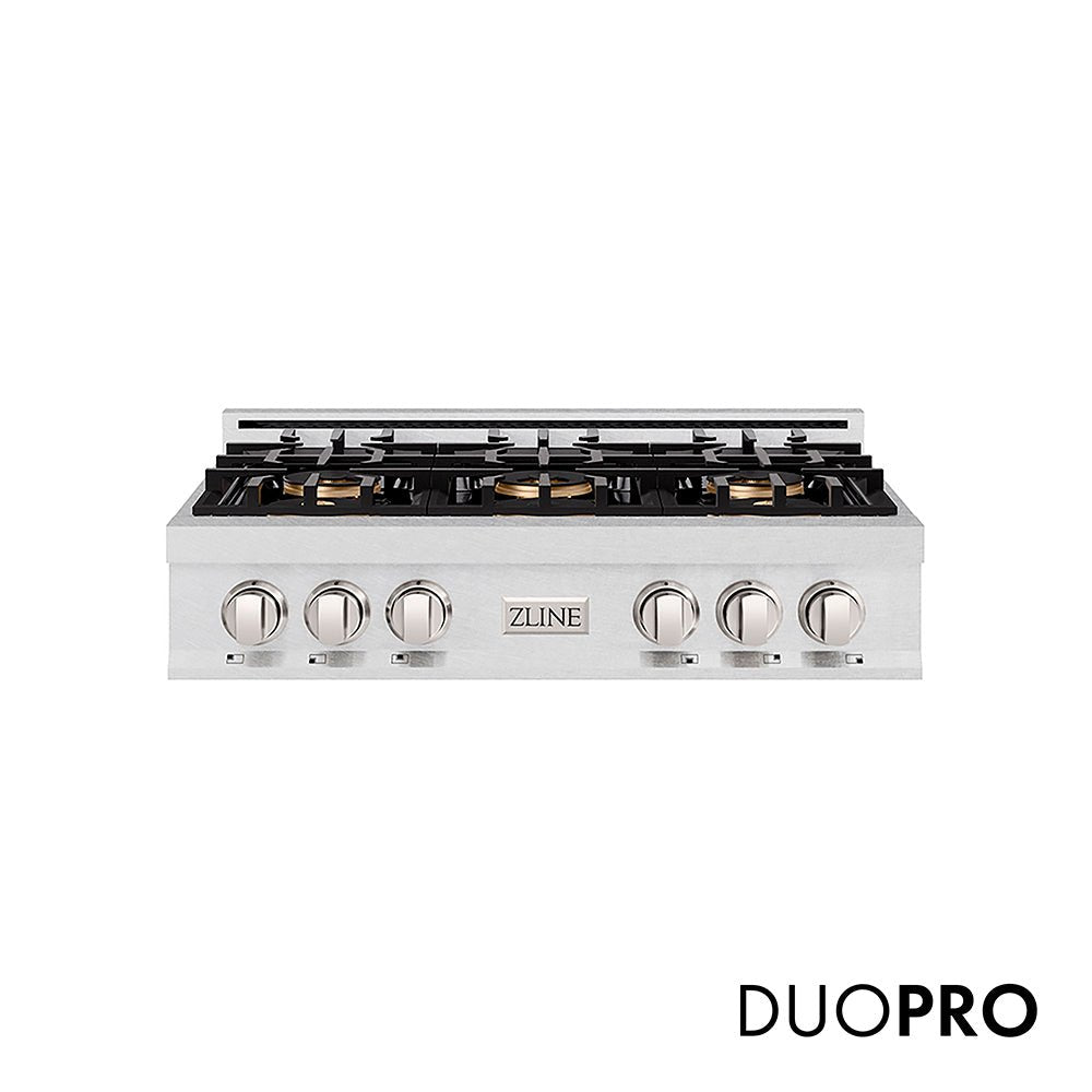 ZLINE 36 in. Classic Gas Rangetop with 6 Burner DuoProâ„¢ Cooktop in Satin Stainless Steel (PCRTS-36)