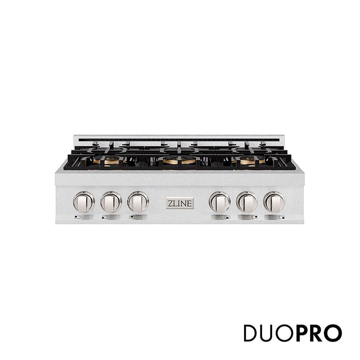 ZLINE 36 in. Classic Gas Rangetop with 6 Burner DuoProâ„¢ Cooktop in Satin Stainless Steel (PCRTS-36)