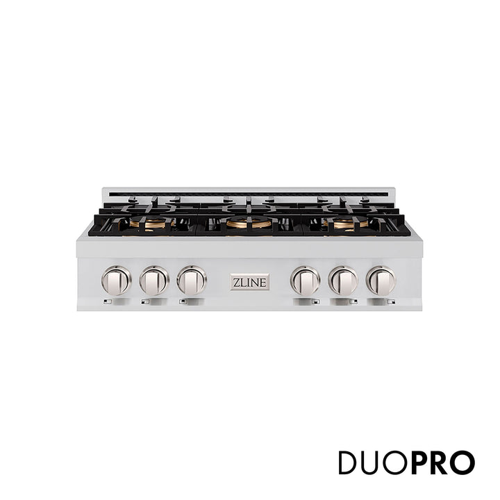 ZLINE 36 in. Classic Gas Rangetop with 6 Burner DuoProâ„¢ Cooktop in Stainless Steel (PCRT36)