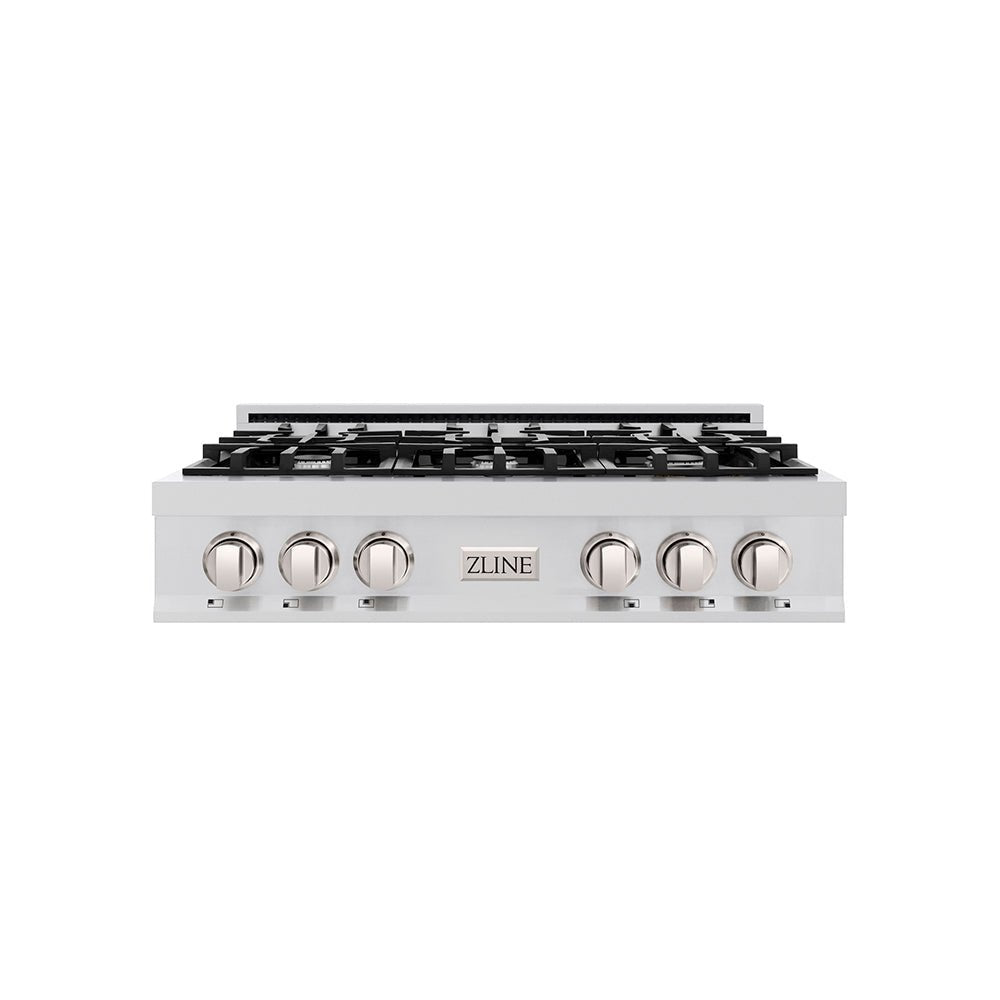 ZLINE 36 in. Classic Gas Rangetop with 6 Burners and Porcelain Cooktop in Stainless Steel with Griddle (RT-GR-36)