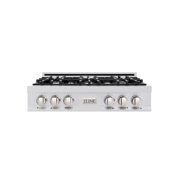 ZLINE 36 in. Classic Gas Rangetop with 6 Burners and Porcelain Cooktop in Stainless Steel with Griddle (RT-GR-36)