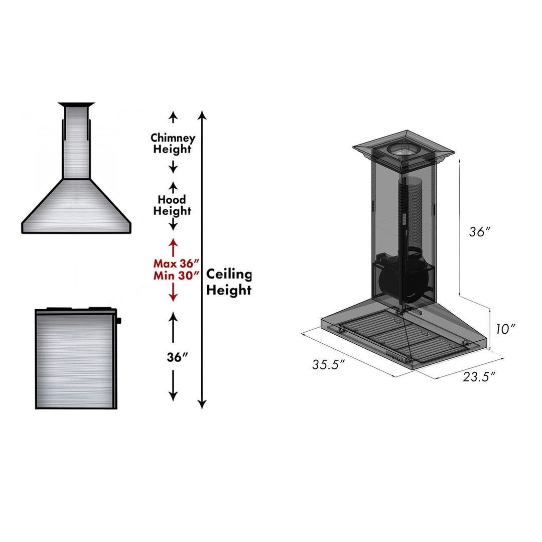 ZLINE 36 in. Designer Series Oil-Rubbed Bronze Convertible Vent Island Mount Range Hood (8KL3iB-36)
