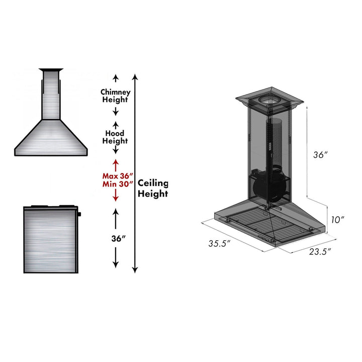 ZLINE 36 in. Designer Series Oil-Rubbed Bronze Convertible Vent Island Mount Range Hood (8KL3iB-36)