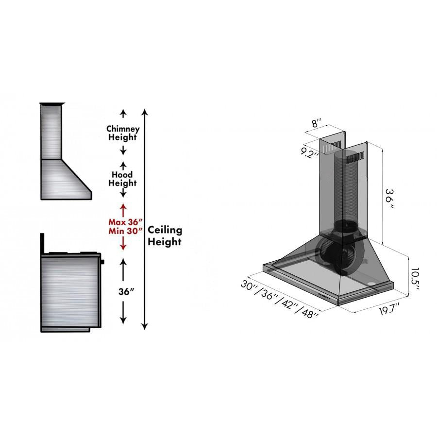 ZLINE 36 in. Designer Series Satin Stainless Steel Convertible Vent Wall Mount Range Hood (8KBS-36)