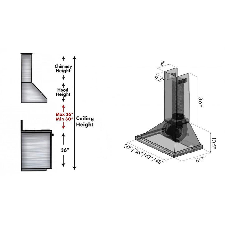 ZLINE 36 in. Designer Series Satin Stainless Steel Convertible Vent Wall Mount Range Hood (8KBS-36)