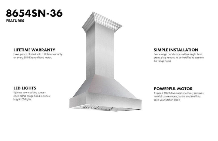 ZLINE 36 in. Kitchen Appliance Package with DuraSnow® Stainless Dual Fuel Range, Ducted Vent Range Hood and Tall Tub Dishwasher, 3KP-RASRH36-DWV