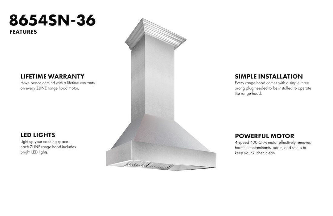ZLINE 36 in. Kitchen Appliance Package with DuraSnow® Stainless Steel Gas Range, Ducted Range Hood and Dishwasher, 3KP-RGSRH36-DW