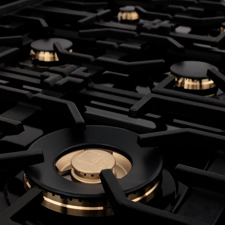 ZLINE 36 in. Legacy Gas Rangetop with 6 Brass Burners and Porcelain Cooktop in Black Stainless Steel (RTB-BR-36)