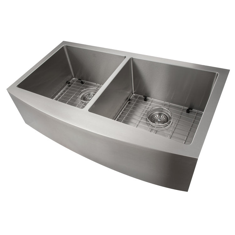 ZLINE 36 in. Niseko Farmhouse Apron Mount Double Bowl Stainless Steel Kitchen Sink with Bottom Grid (SA50D-36)
