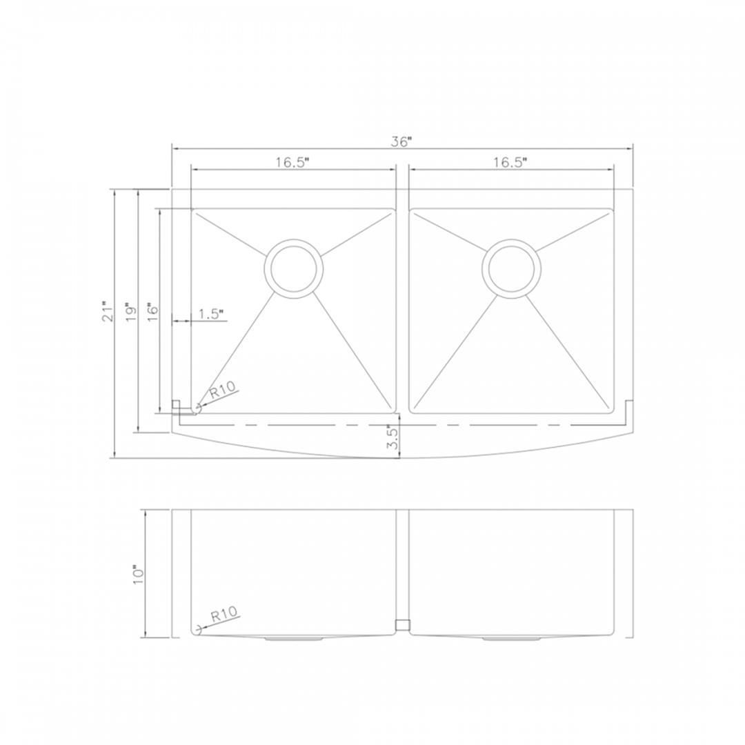 ZLINE 36 in. Niseko Farmhouse Apron Mount Double Bowl Stainless Steel Kitchen Sink with Bottom Grid (SA50D-36)