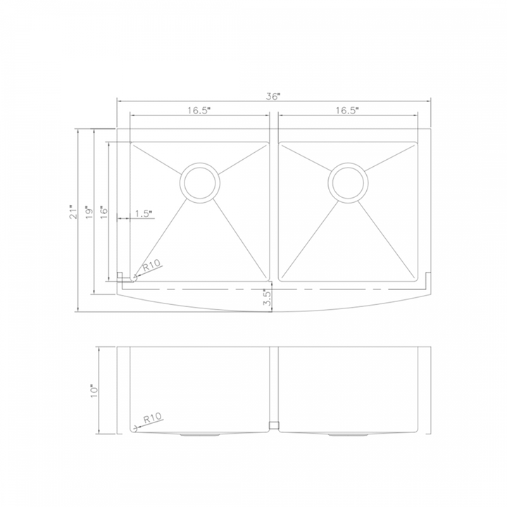 ZLINE 36 in. Niseko Farmhouse Apron Mount Double Bowl Stainless Steel Kitchen Sink with Bottom Grid (SA50D-36)