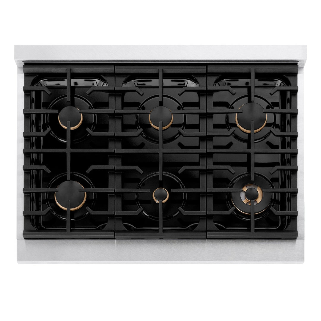 ZLINE 36 in. Paramount Gas Rangetop with 6 Brass Burners and Porcelain Cooktop in Satin Stainless Steel (SRTS-BR-36)