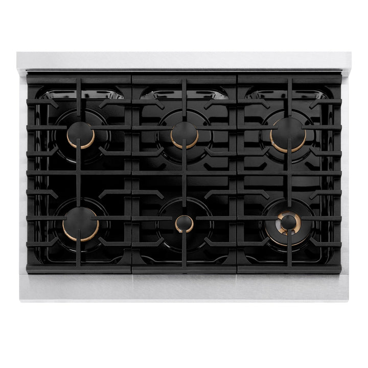 ZLINE 36 in. Paramount Gas Rangetop with 6 Brass Burners and Porcelain Cooktop in Satin Stainless Steel (SRTS-BR-36)