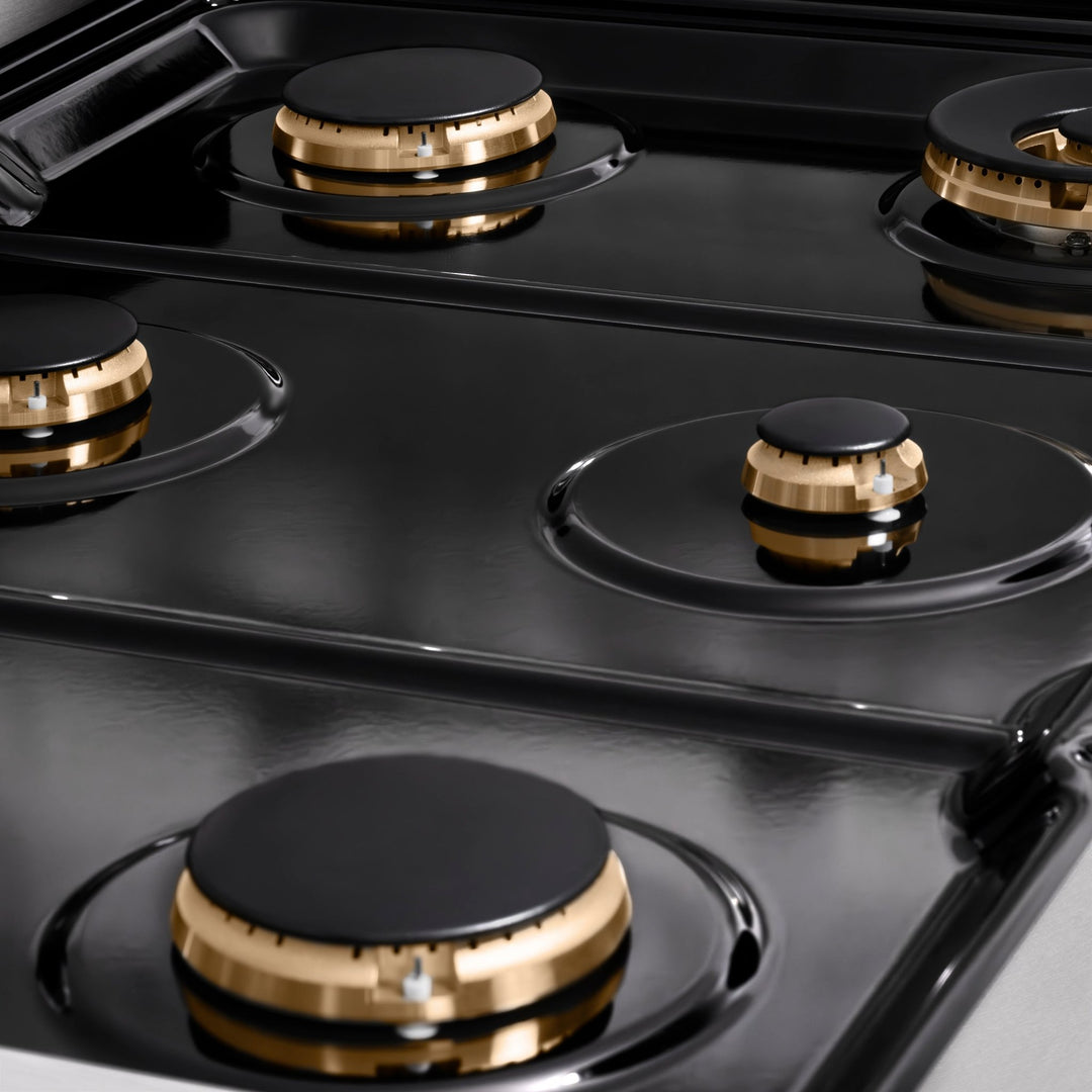ZLINE 36 in. Paramount Gas Rangetop with 6 Brass Burners and Porcelain Cooktop in Satin Stainless Steel (SRTS-BR-36)