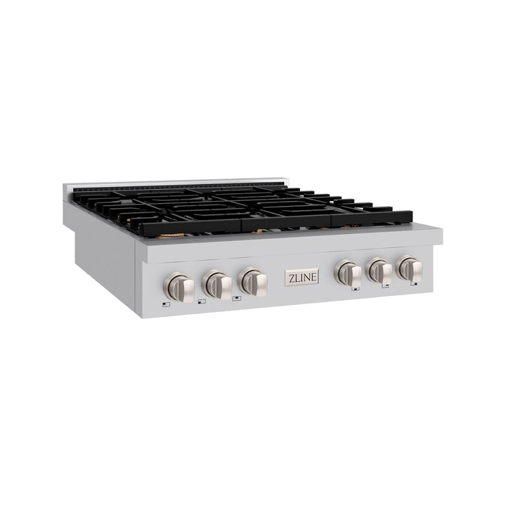 ZLINE 36 in. Paramount Gas Rangetop with 6 Brass Burners and Porcelain Cooktop in Stainless Steel (SRT-BR-36)
