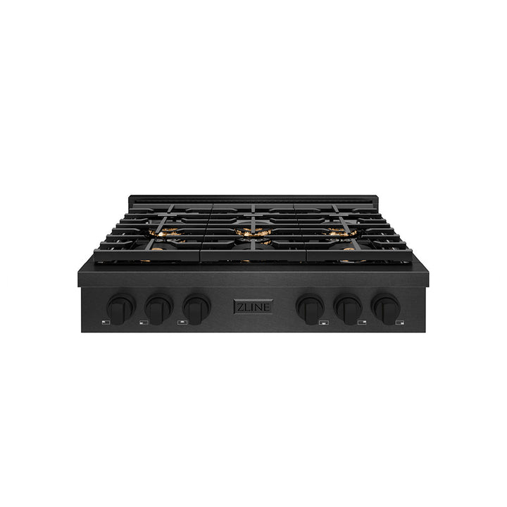 ZLINE 36 in. Paramount Gas Rangetop with 6 Burner DuoProâ„¢ Cooktop in Black Satin Stainless Steel (PSRTBS-36)