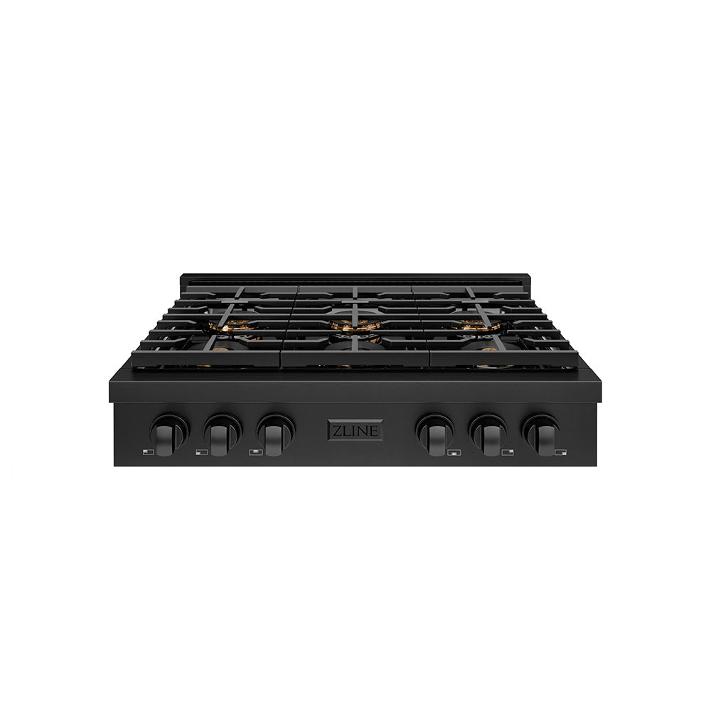 ZLINE 36 in. Paramount Gas Rangetop with 6 Burner DuoProâ„¢ Cooktop in Black Stainless Steel (PSRTB-36)
