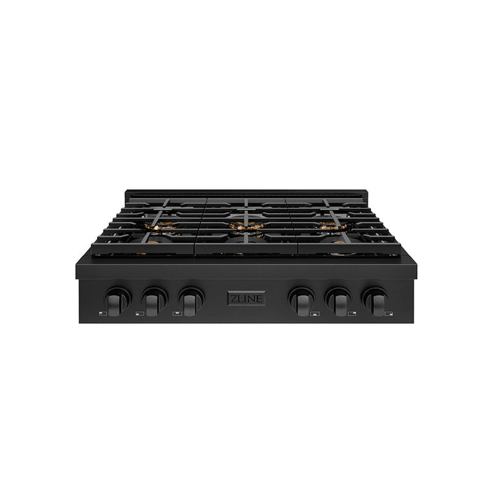 ZLINE 36 in. Paramount Gas Rangetop with 6 Burner DuoProâ„¢ Cooktop in Black Stainless Steel (PSRTB-36)