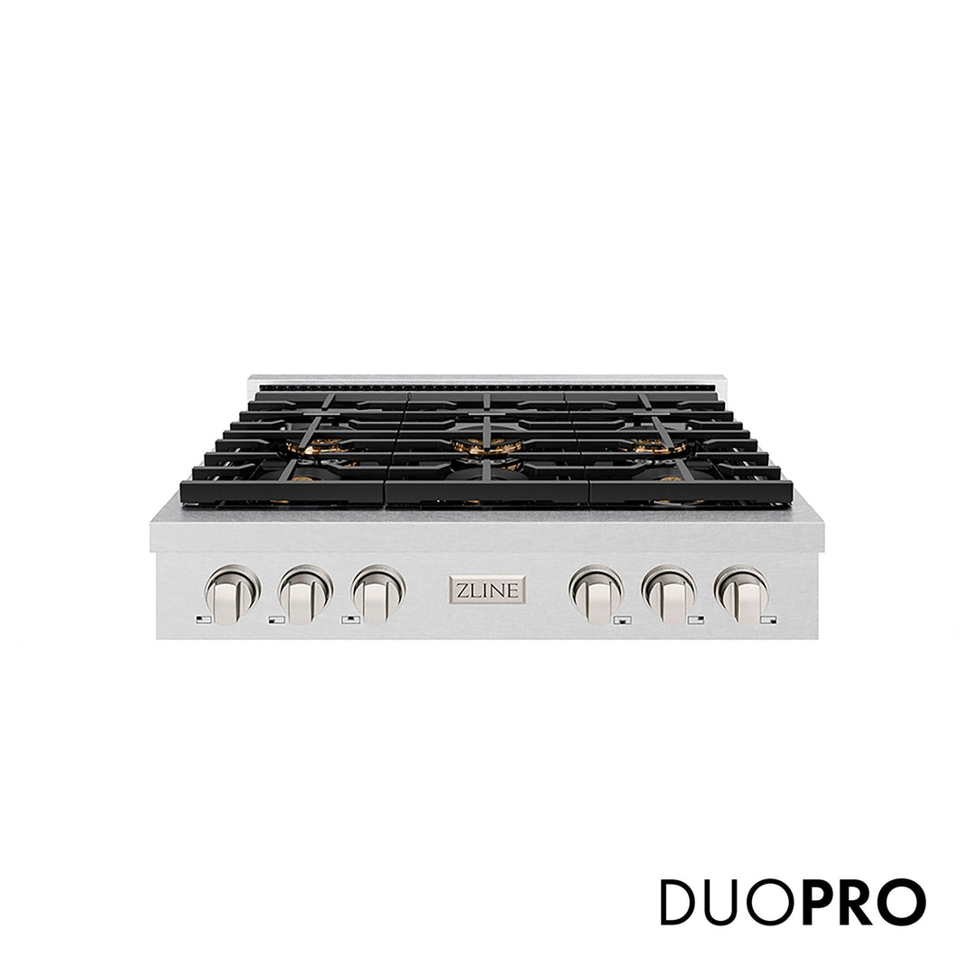 ZLINE 36 in. Paramount Gas Rangetop with 6 Burner DuoProâ„¢ Cooktop in Satin Stainless Steel (PSRTS-36)