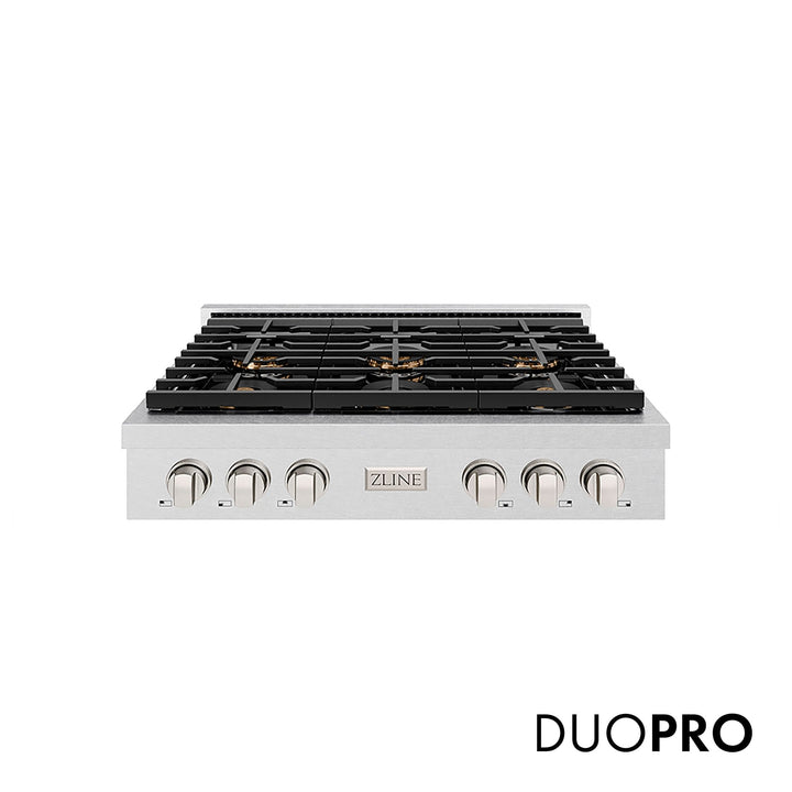 ZLINE 36 in. Paramount Gas Rangetop with 6 Burner DuoProâ„¢ Cooktop in Satin Stainless Steel (PSRTS-36)