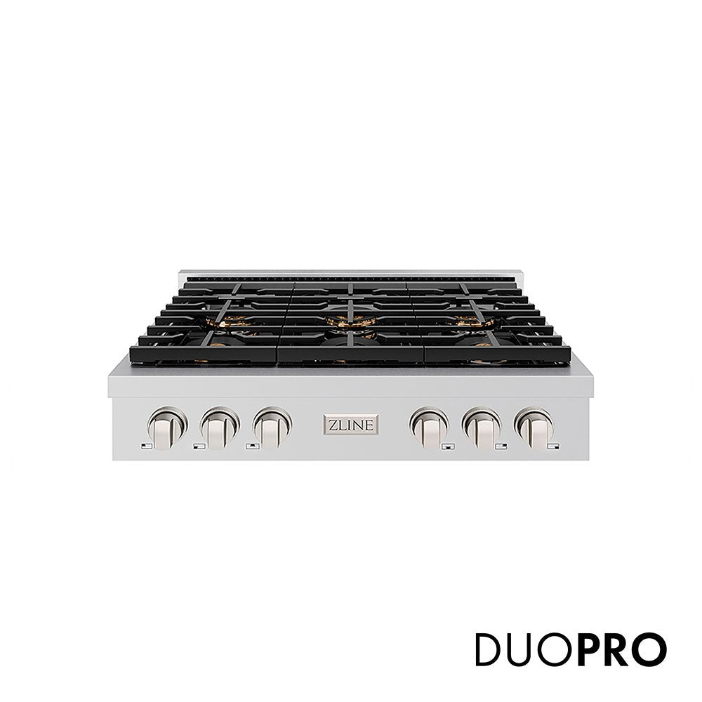 ZLINE 36 in. Paramount Gas Rangetop with 6 Burner DuoProâ„¢ Cooktop in Stainless Steel (PSRT36)