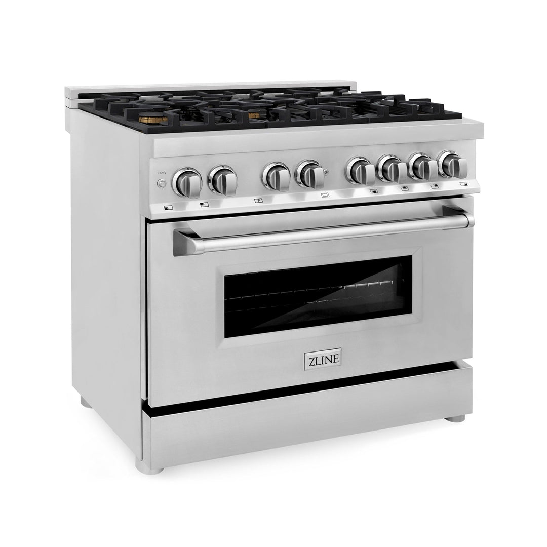 ZLINE 36 in. Professional Gas Burner/Electric Oven Stainless Steel Range with Brass Burners, RA-BR-36