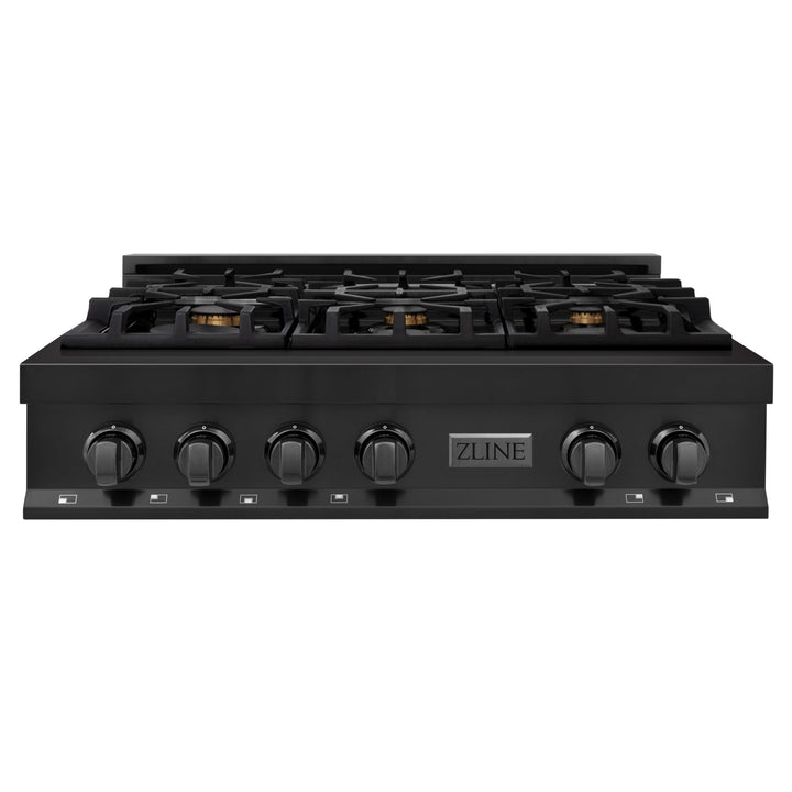 ZLINE 36 in. Rangetop with 6 Gas Brass Burners in Black Stainless Steel, RTB-BR-36