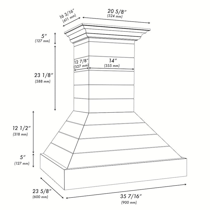 ZLINE 36 in. Wooden Wall Mount Range Hood in Rustic Shiplap Black Finish with Stainless Steel Accents (365CC-36)