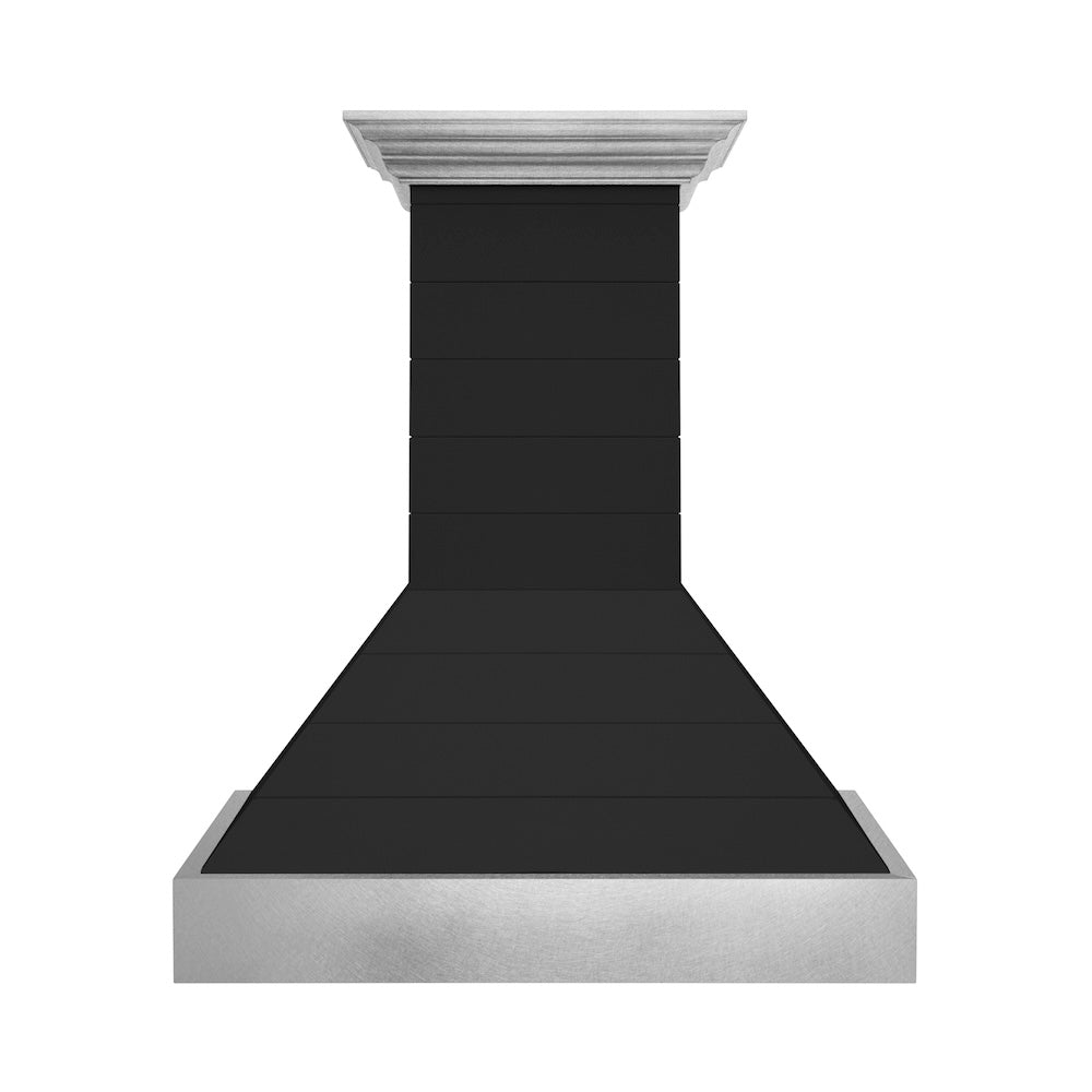 ZLINE 36 in. Wooden Wall Mount Range Hood in Rustic Shiplap Black Finish with Stainless Steel Accents (365CC-36)