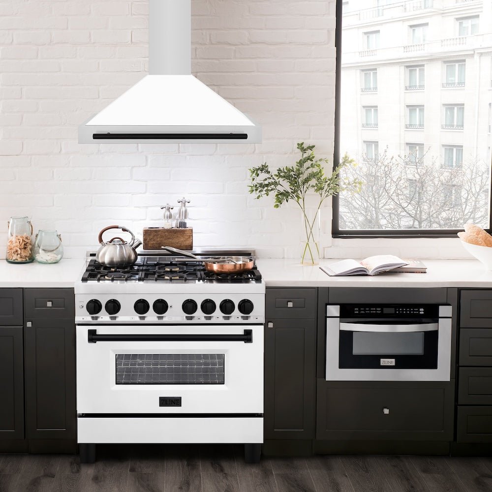 ZLINE 36 in.Autograph Edition Convertible Stainless Steel Range Hood with White Matte Shell and Matte Black Accents (KB4STZ-WM36-MB)