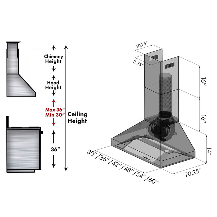 ZLINE 36" Professional Convertible Vent Wall Mount Range Hood in Stainless Steel with Crown Molding (597CRN-36)
