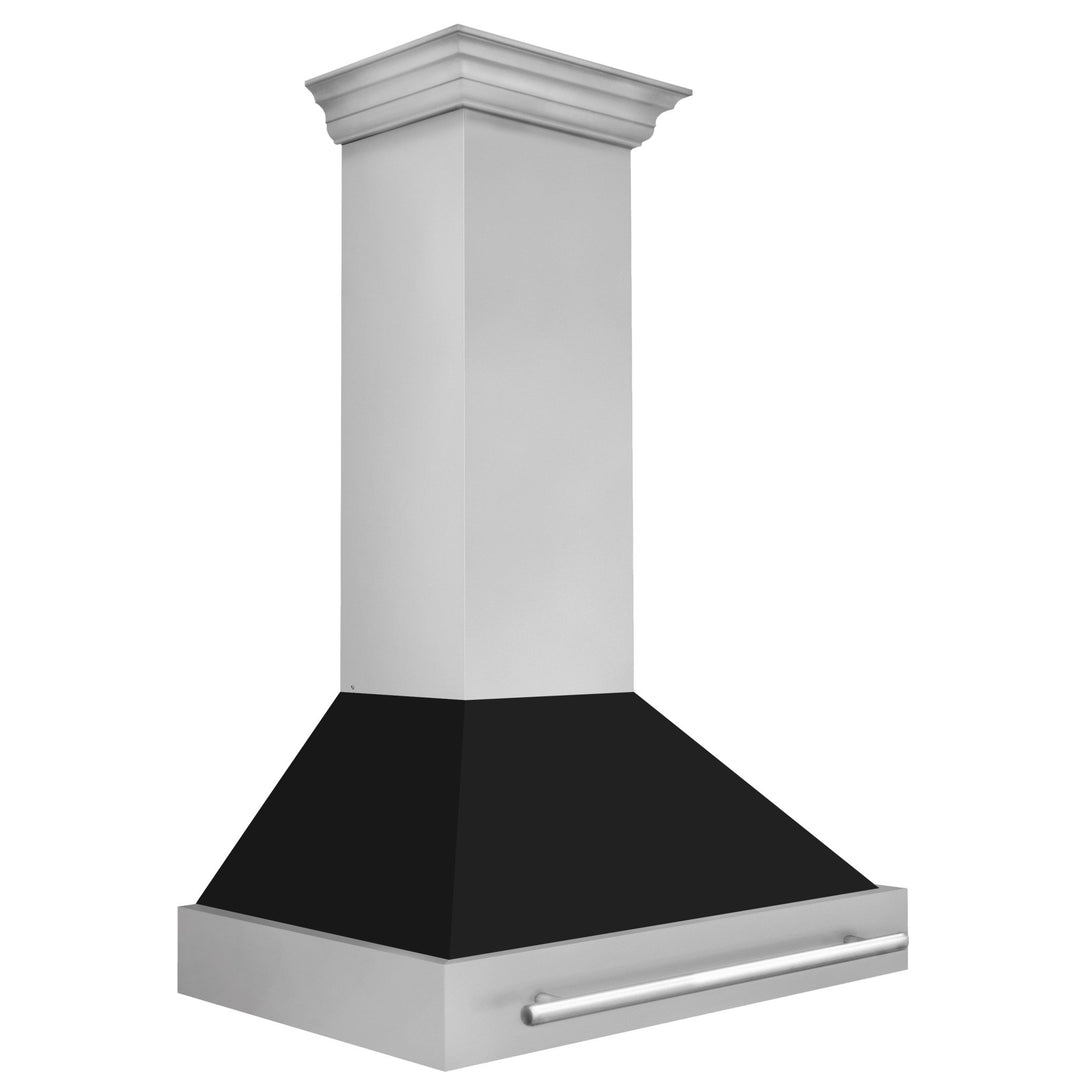 ZLINE 36" Stainless Steel Range Hood with Black Matte Shell and Stainless Steel Handle (8654STX-BLM-36)