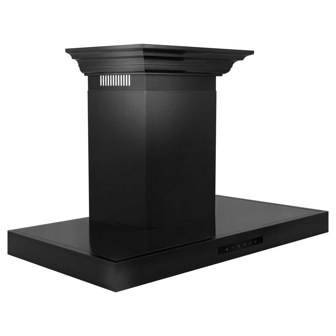ZLINE 42" Convertible Vent Wall Mount Range Hood in Black Stainless Steel with Crown Molding (BSKBNCRN-42)