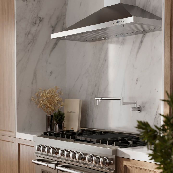 ZLINE 42" Convertible Vent Wall Mount Range Hood in Stainless Steel with Crown Molding (KBCRN-42)