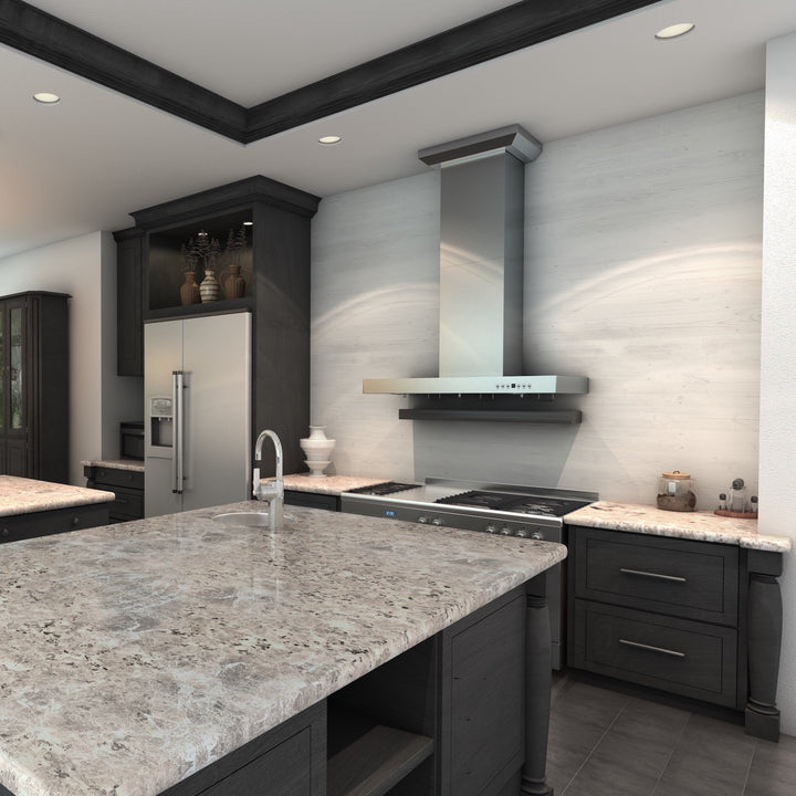 ZLINE 42" Convertible Vent Wall Mount Range Hood in Stainless Steel with Crown Molding (KECRN-42)