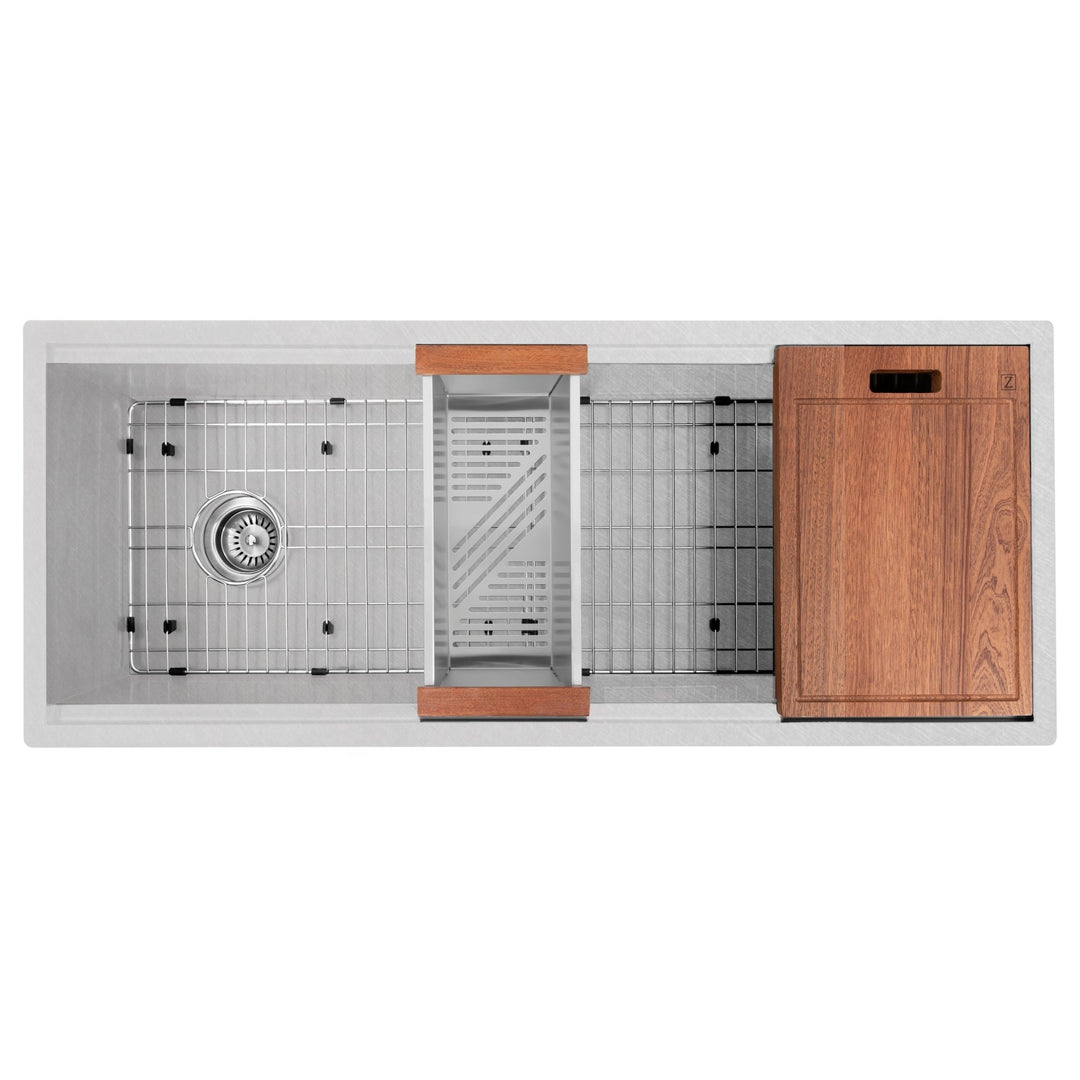 ZLINE 43 in. Garmisch Undermount Single Bowl Satin Stainless Steel Kitchen Sink with Bottom Grid and Accessories (SLS-43S)
