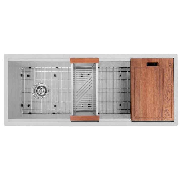 ZLINE 43 in. Garmisch Undermount Single Bowl Satin Stainless Steel Kitchen Sink with Bottom Grid and Accessories (SLS-43S)