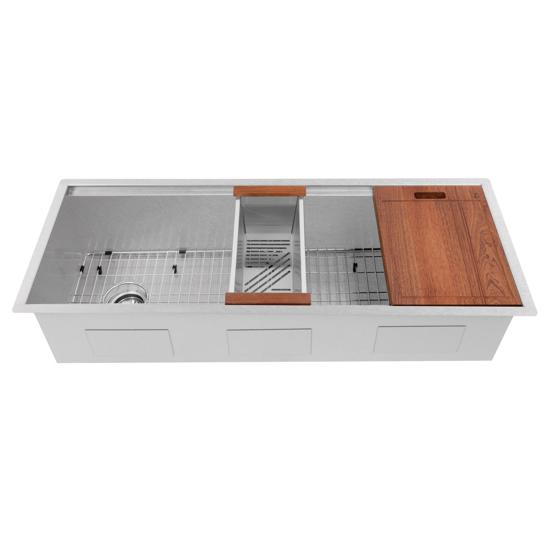 ZLINE 45 in. Garmisch Undermount Single Bowl Satin Stainless Steel Kitchen Sink with Bottom Grid and Accessories (SLS-45S)