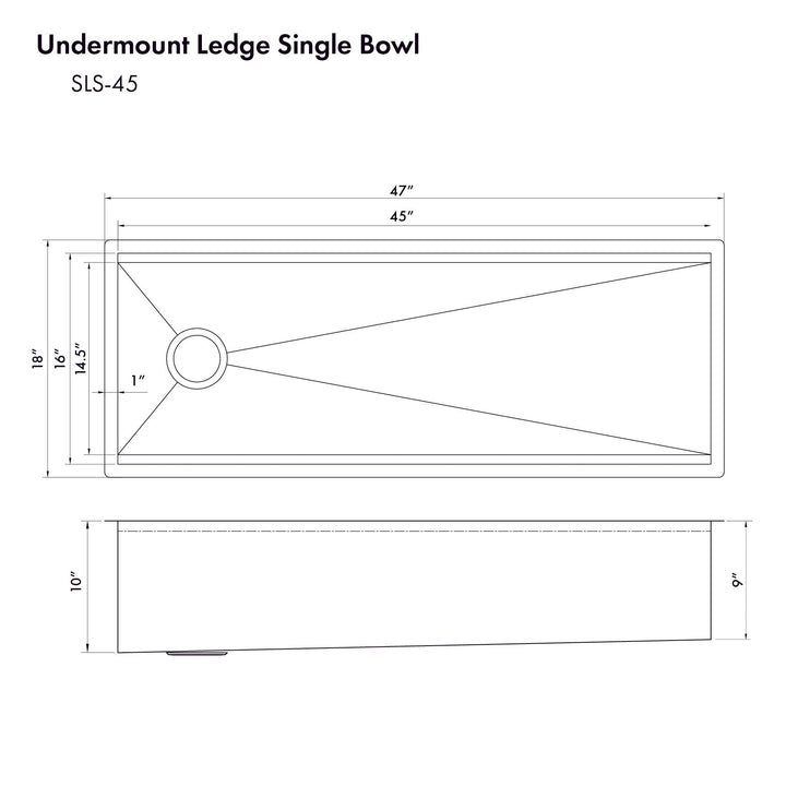 ZLINE 45 in. Garmisch Undermount Single Bowl Stainless Steel Kitchen Sink with Bottom Grid and Accessories (SLS-45)