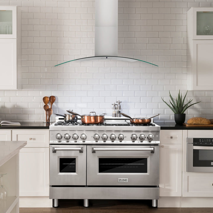ZLINE 48" Convertible Vent Convertible Vent Wall Mount Range Hood in Stainless Steel & Glass (KN4-48)