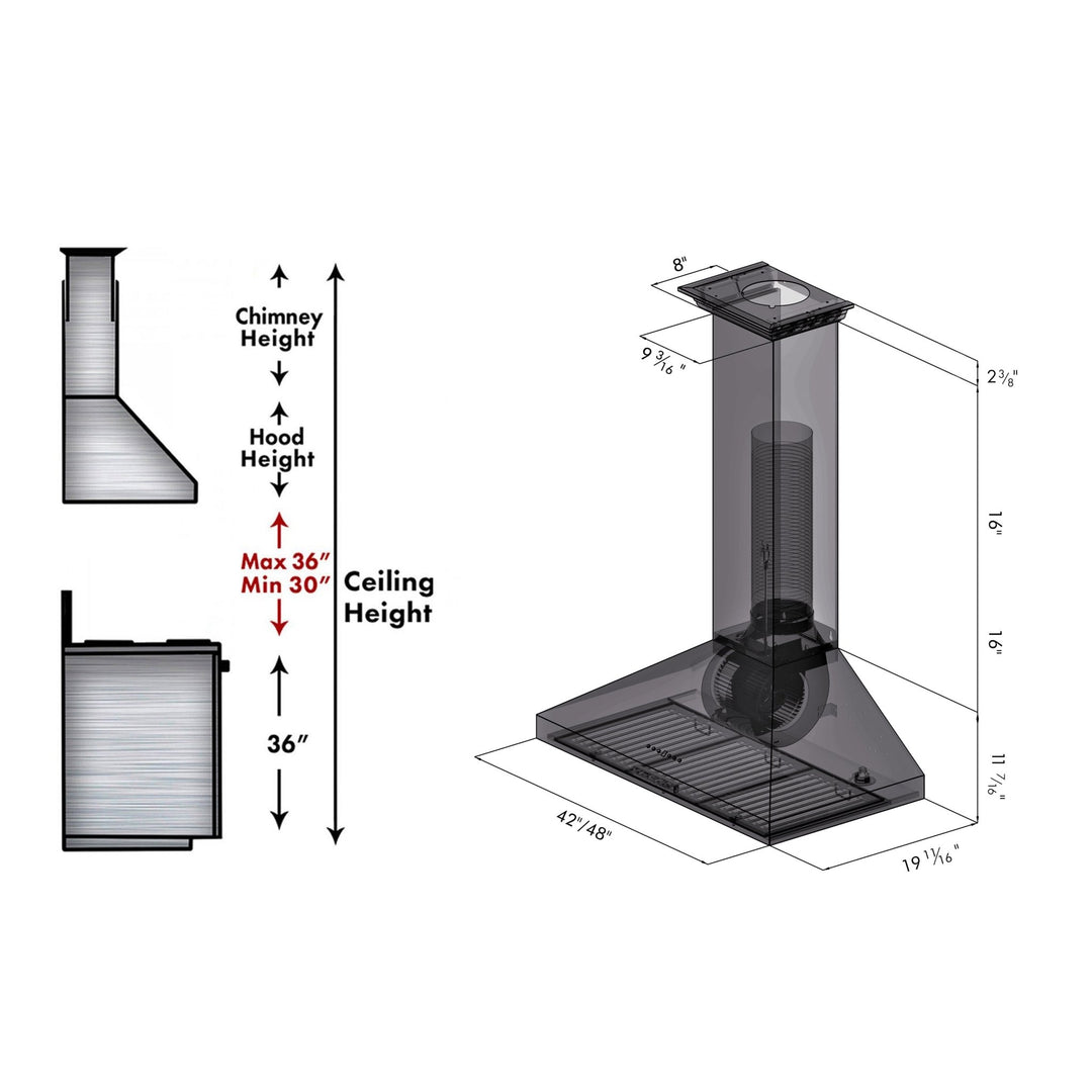 ZLINE 48" Convertible Vent Convertible Vent Wall Mount Range Hood in Stainless Steel with Crown Molding (KL3CRN-48)