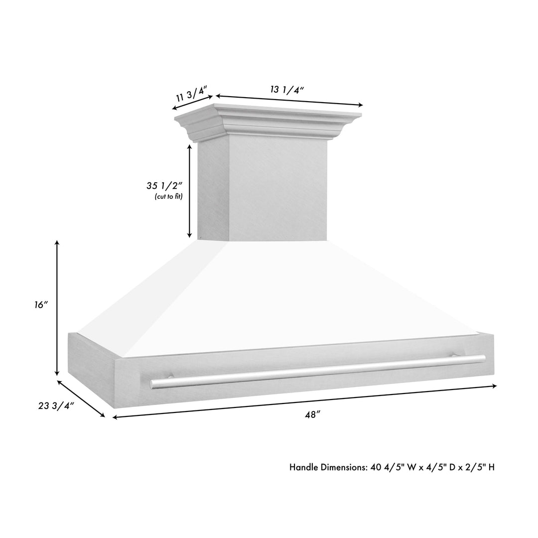 ZLINE 48" Fingerprint Resistant Stainless Steel Range Hood with White Matte Shell (8654SNX-WM48)