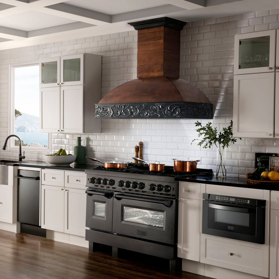 ZLINE 48 in. 6.0 cu. ft. Legacy Dual Fuel Range with 7 Burner Gas Cooktop and 2 Electric Ovens in Black Stainless Steel (RAB-48)