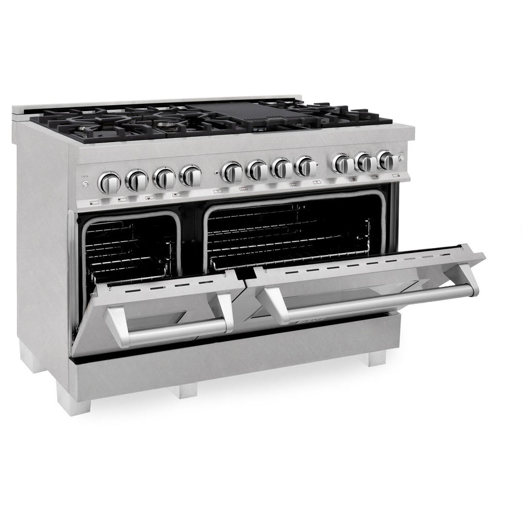 ZLINE 48 in. 6.0 cu. ft. Legacy Dual Fuel Range with 7 Burner Gas Cooktop and 2 Electric Ovens in Satin Stainless Steel (RAS-SN-48)