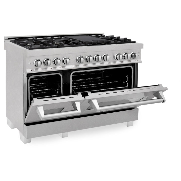 ZLINE 48 in. 6.0 cu. ft. Legacy Dual Fuel Range with 7 Burner Gas Cooktop and 2 Electric Ovens in Satin Stainless Steel (RAS-SN-48)