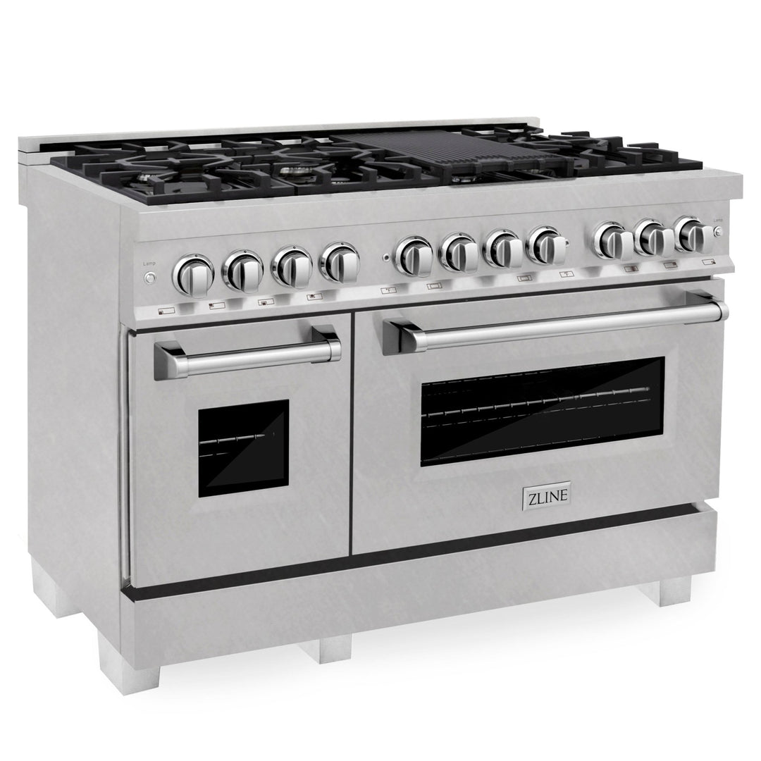 ZLINE 48 in. 6.0 cu. ft. Legacy Dual Fuel Range with 7 Burner Gas Cooktop and 2 Electric Ovens in Satin Stainless Steel (RAS-SN-48)
