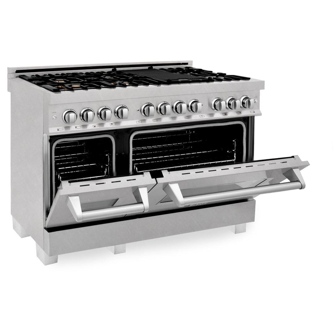 ZLINE 48 in. 6.0 cu. ft. Legacy Dual Fuel Range with Gas Cooktop and 2 Electric Ovens in Satin Stainless Steel with 6 Brass Burners (RAS-SN-BR-48)