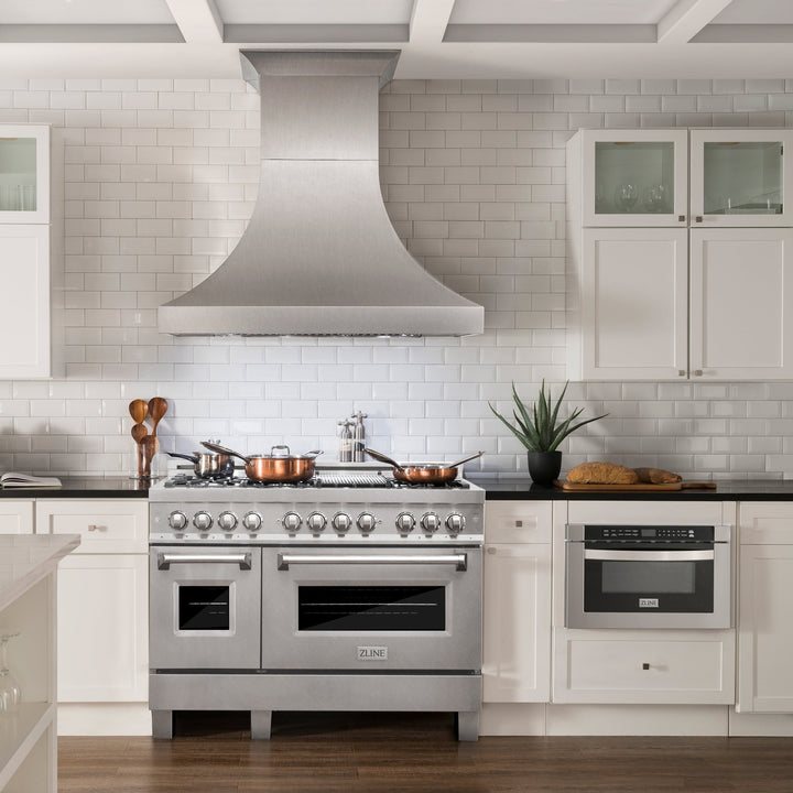 ZLINE 48 in. 6.0 cu. ft. Legacy Dual Fuel Range with Gas Cooktop and 2 Electric Ovens in Satin Stainless Steel with 6 Brass Burners (RAS-SN-BR-48)