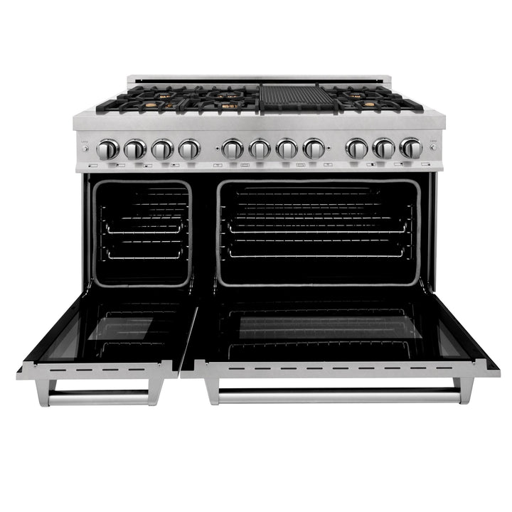 ZLINE 48 in. 6.0 cu. ft. Legacy Dual Fuel Range with Gas Cooktop and 2 Electric Ovens in Satin Stainless Steel with 6 Brass Burners (RAS-SN-BR-48)